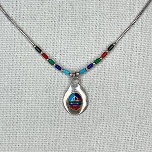 Ella Peter Navajo Genuine Stone Inlay Liquid Silver Necklace